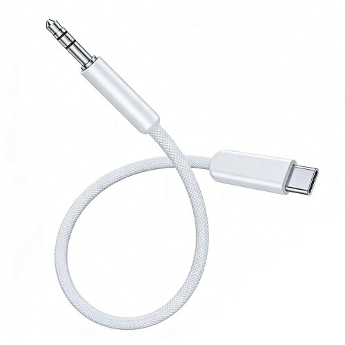 (White) USB C to 3.5mm Headphone Adapter Cable High Performance Audio Black