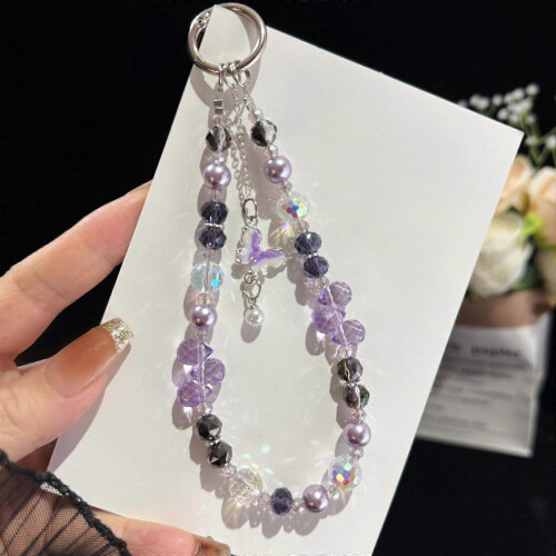 (Purple) Dancing Butterfly Iridescent Crystal Phone Charm