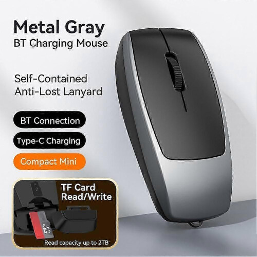 (Gray, A) Wireless Bluetooth Mini Mouse Rechargeable Card Reader for Tablet Notebook Office Travel A 1