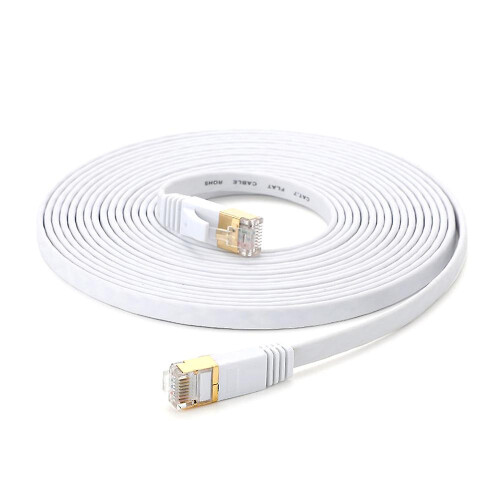 (White, 10m) Cat 7 Ethernet Cable 32AWG Oxygen-Free Copper 10Gbps High Speed