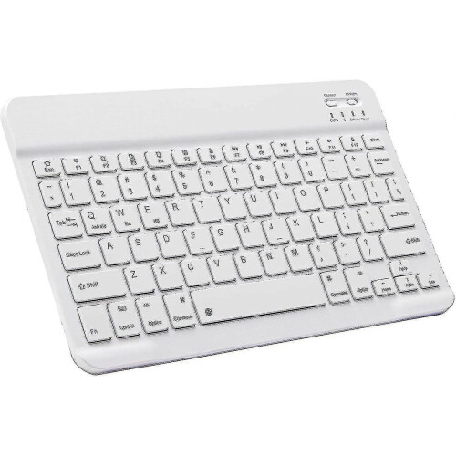 (10 inch White) Ultra-Slim Rechargeable Wireless Bluetooth Keyboard