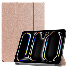 (Multicolor, Rose Gold) For iPad Pro 11 (2024) PC+PU Auto Wake Sleep Case with Tri-fold Stand - Red