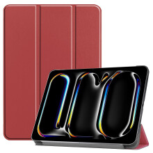 (Multicolor, Wine Red) Til iPad Pro 11 (2024) PC+PU Auto Wake Sleep-deksel med trippelbrettbart stativ – rød