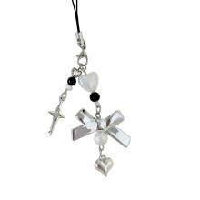 (Dark Silver) Delicate Bowknot Heart Phone Chain Keyring Dark Silver Party Casual Charm