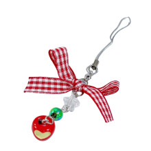 (plaid bow apple) Portachiavi con grazioso fiocco e perle per feste e appuntamenti, multicolore.