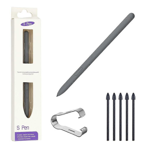 (Grey) Stylet à pression pour Samsung Galaxy Tab S10/S9 (5 embouts, sans logo)