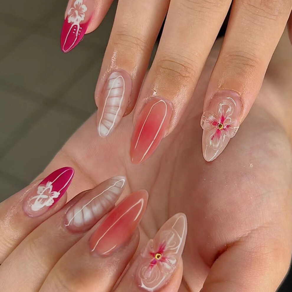 Zhouq-Outdoors Flower Printed Fake Nails, Long Lasting & Waterproof