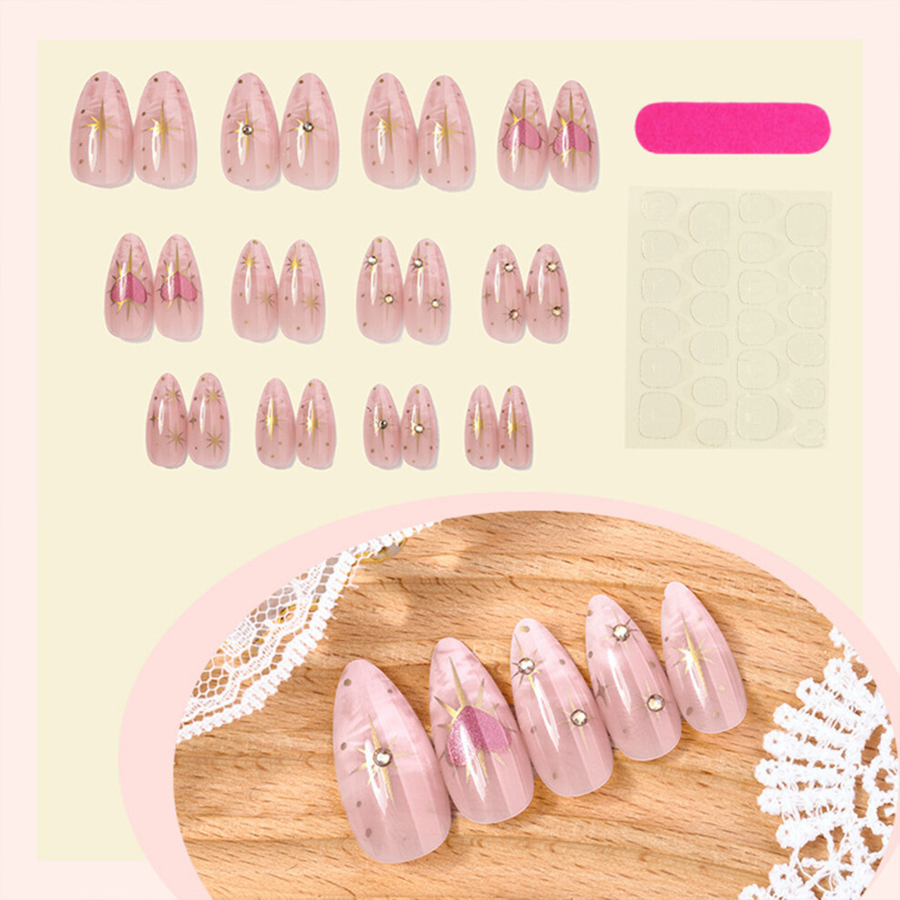 Dcph-Clothing 24Pcs Almond False Nails W/ Rhinestones