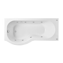 P Shape Whirlpool Shower Bath with 8 Chrome Jets and Leg Set, Left Hand, 1700mm