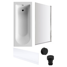 Round Single Ended 1700x700 Bath Set - Front Bath Panel & Chrome Screen & Black Waste
