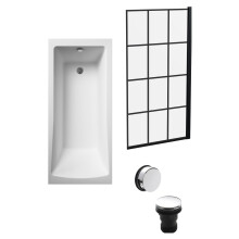 Square Single Ended 1700x700 with Leg Set & Black Square Framed Screen & Chrome Waste