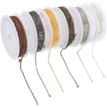 Set de brățări DIY de 18 m, lanț de fier presat plat de 2 x 3 mm, zale metalice de 6 culori