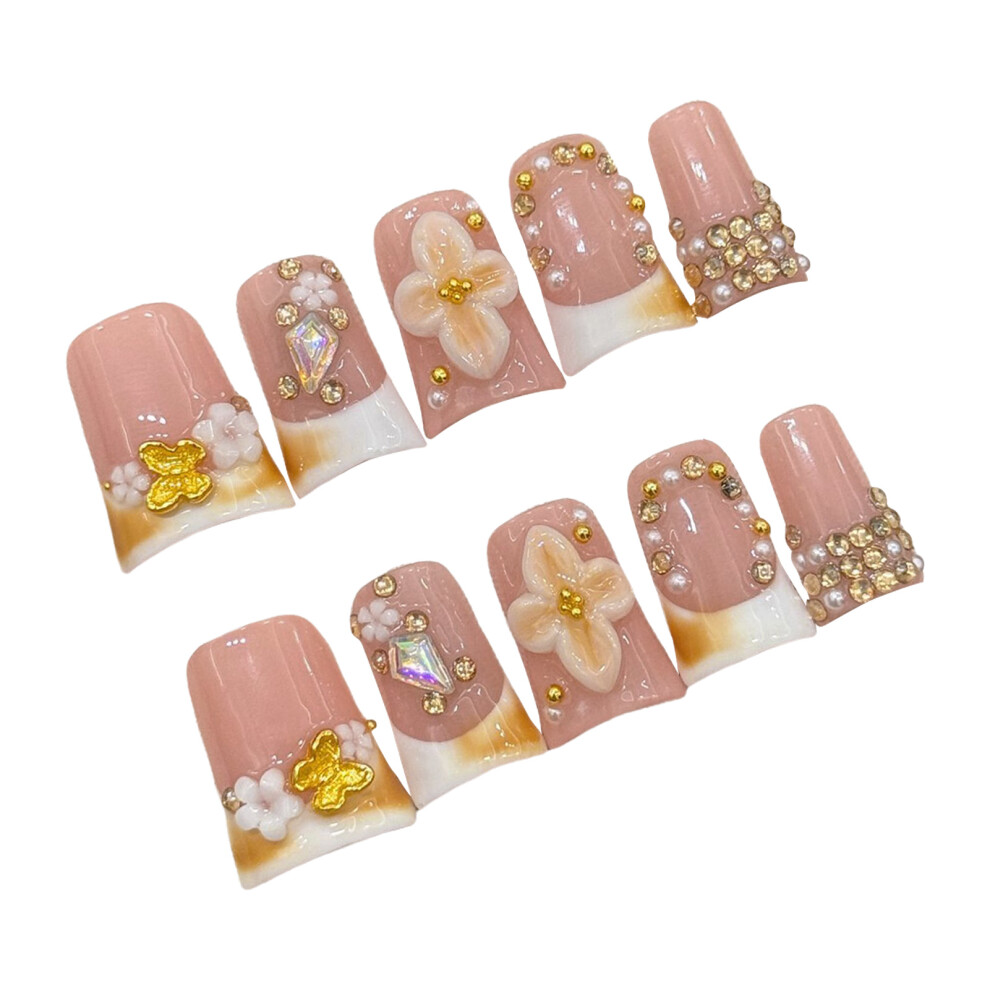 Dachuang Beauty (Xs) 10Pcs Pink Duck Fake Nails With White Tip