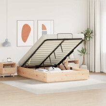 vidaXL Ottoman Bed Frame Natural 120 x 190 cm Solid Pine Wood