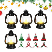 Lanterna de Natal LittleSnowman, Miniatura Decorativa com Chapéus e Cachecóis para Festas de Natal em Ambientes Internos e Externos