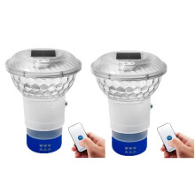 2 St Poolklorinfloater Solenergi Ljus med Fjärrkontroll Flytande Klor Dispenser RGB LED Pool Ljus för Simpool