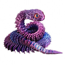(Purple, 30cm) Tvarovaná hadia figúrka, 3D tlačená PLA, pohyblivé kĺby, dekorácia na pracovnú plochu a policu, vzdelávacia hračka
