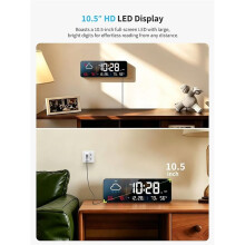 Digital Wall Clock,Large Display with Network Auto-Synced,Corded LED Alarm Clocks Real- Shows Weather,Humidity