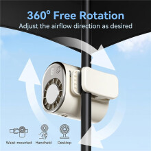 Draagbare clipventilator, oplaadbaar, om de nek of taille te dragen, 199 snelheden, turboventilator met luchtstroom, zwart.