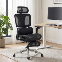 HOMCOM Ergonomic Office Chair, Mesh Desk Chair with Lumbar Support, Footrest