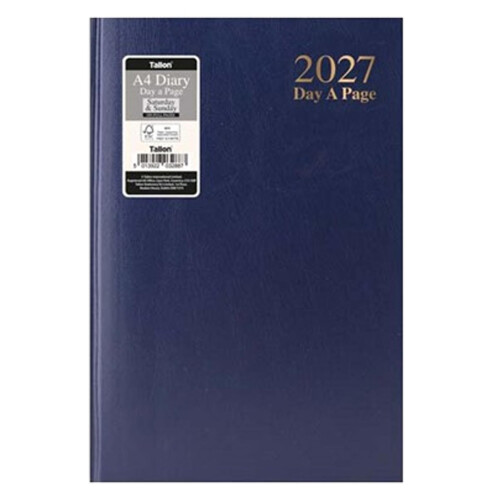 2027 A4 Diary Hardback Day a Page Full Sat/Sun 3288 - Navy