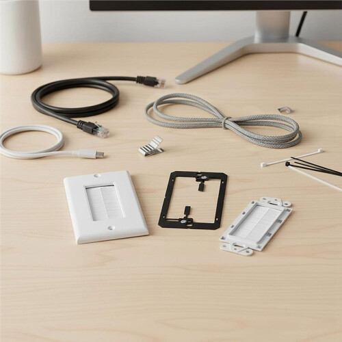 Cable Brush Wall Plate with Low Voltage Mounting Bracket Cable Pass Through Insert Single Gang Wall Cover 2