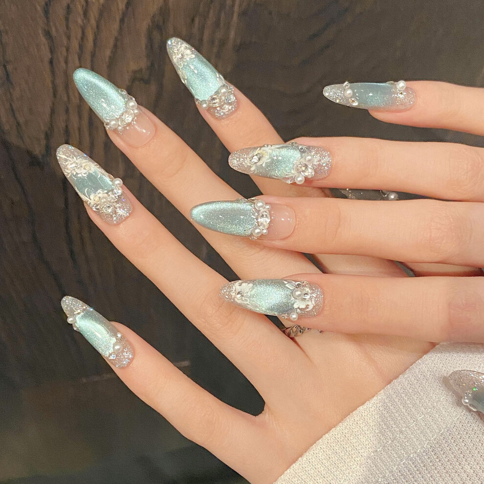 Dcph-Clothing (Xs) Pink & Blue Cat Eye Fake Nails For Women