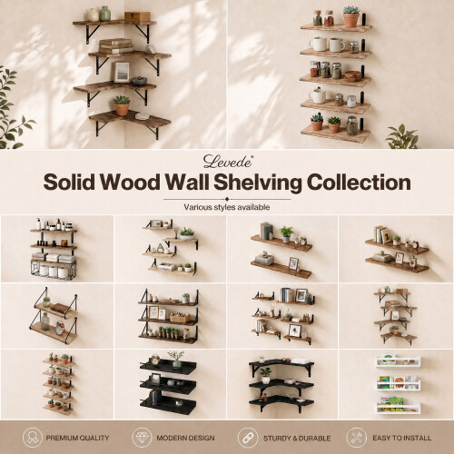 (LoftShelf) Levede Floating Shelves Wall Mounted Storage Collection Rustic Home Decor Shelf