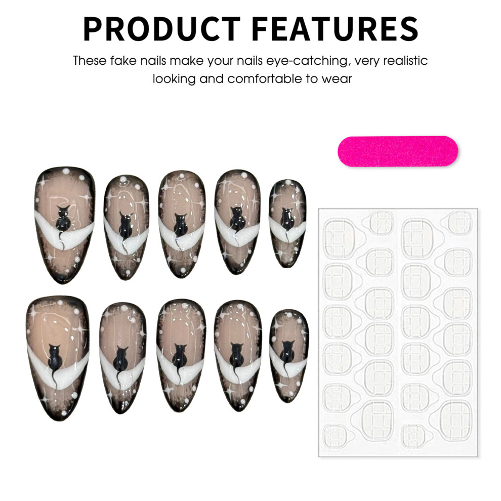Bright-Home (Xs) 10Pcs Punk Style Nude Fake Nails With Black Edge Durable & Never Splitting Comfort Fake Nails For Girlfriend Wife Women
