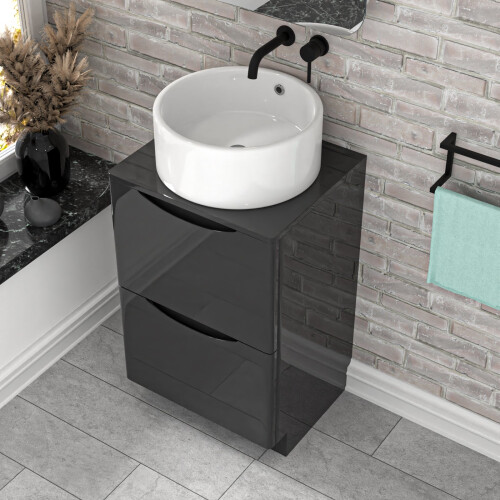 NES Home 500mm Anthracite Freestanding Vanity With Worktop and 420mm Round Basin 1