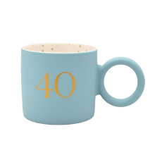 40th Birthday Mug Blue with Gold Number and Round Handle
