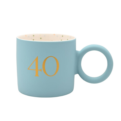 Celebrations 40th Birthday Mug Blue with Gold Number and Round Handle