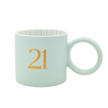 21st Birthday Mug Blue with Gold Number and Round Handle