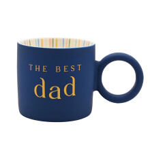 Best Dad Mug Blue with Gold Number and Round Handle