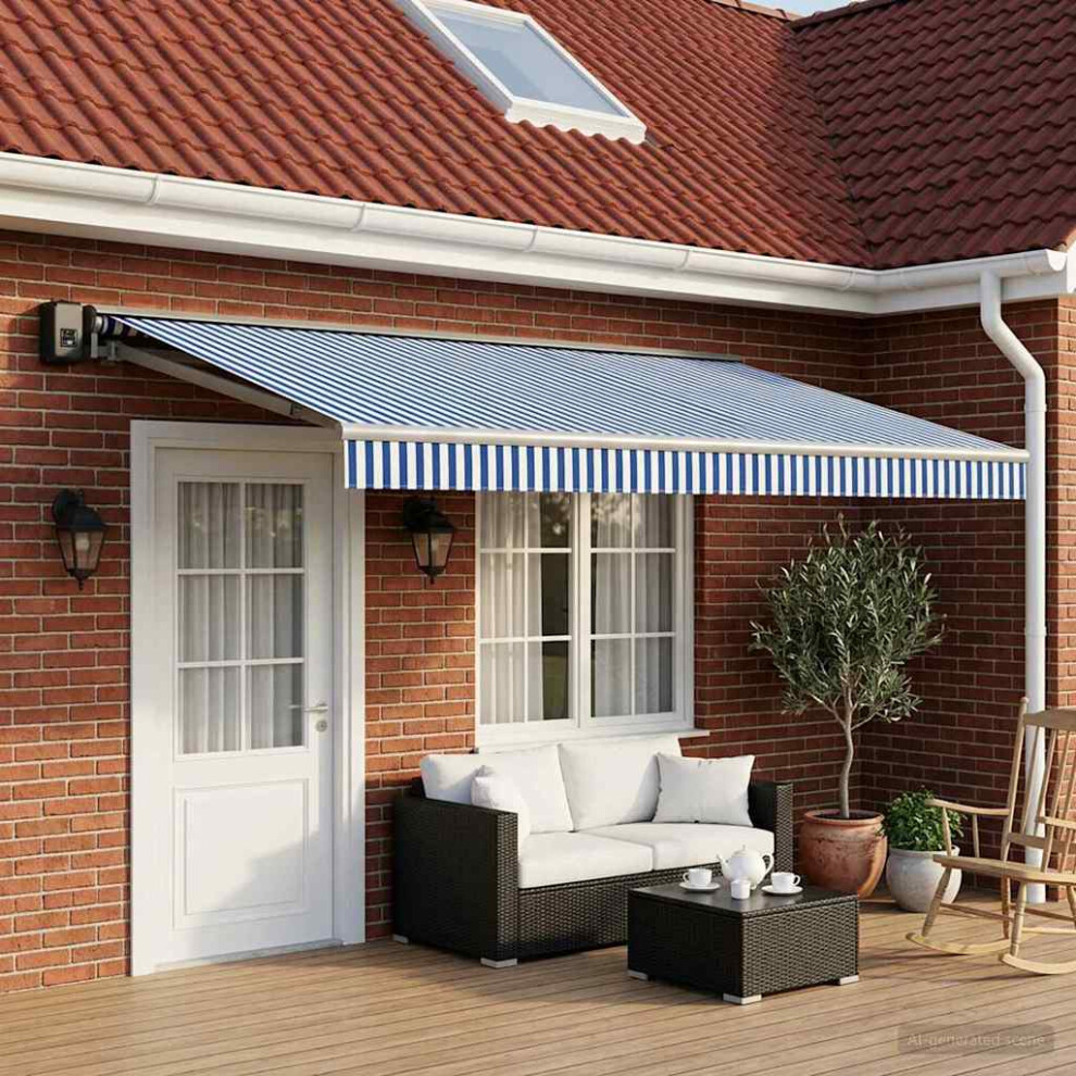 Vidaxl Awning Replacement Fabric Blue And White 500 X 300 Cm Polyester