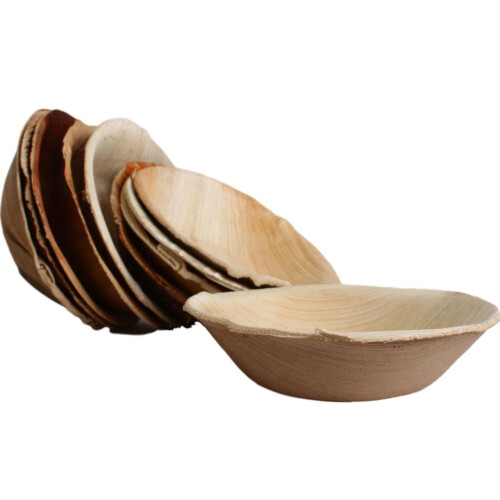10x Runde Schale aus Palmblatt Größe 12,5 cm