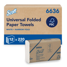 Scott Essential Narrow Fold Paper Towels 6636, FSC certified, 12x220 Sheets