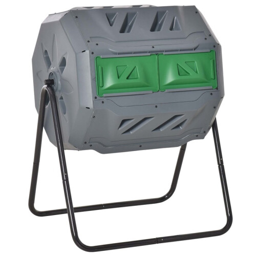 Compostiera rotante da 160 litri, composter da giardino a 2 scomparti 1