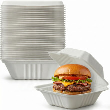 The Happy Garden Burger Box (Pack of 50) - Bagasse Food Containers Compostable &