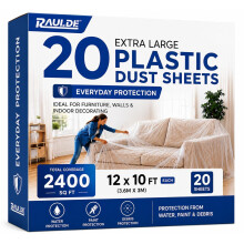 Raulde 20 Pack Extra Large Plastic Dust Sheets for Decorating 3.6 x 3m (12 x 10ft), Light Dust Sheet for Painting & Furniture - Plastic Sheet - Plasti