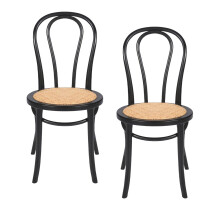 Set of 2 beechwood chairs with black finish and rattan seat - TROQUET