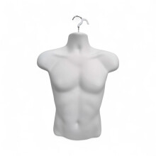 Male Half Body Form Mannequin –Durable Plastic Display with Hollow Back & Hangin
