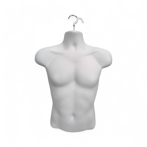 Male Half Body Form Mannequin –Durable Plastic Display with Hollow Back & Hangin
