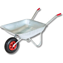 SAKUSEI Tools - Galvanised Wheelbarrow 65L Pneumatic Metal Wheel Barrow, Galvanised Tub