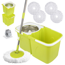 Mop and Buckets Sets with 4 Extra Microfibre Heads – 360 Rotating Spin Mop with