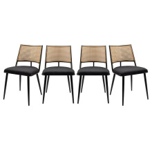 Set of 4 chairs with natural caning and black metal frame, 47 cm wide - SCHILLER