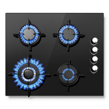 SNDOAS Gas Hob 4 Burners, NG/LPG Convertible, Built-in 60cm Black Glass Gas Hob
