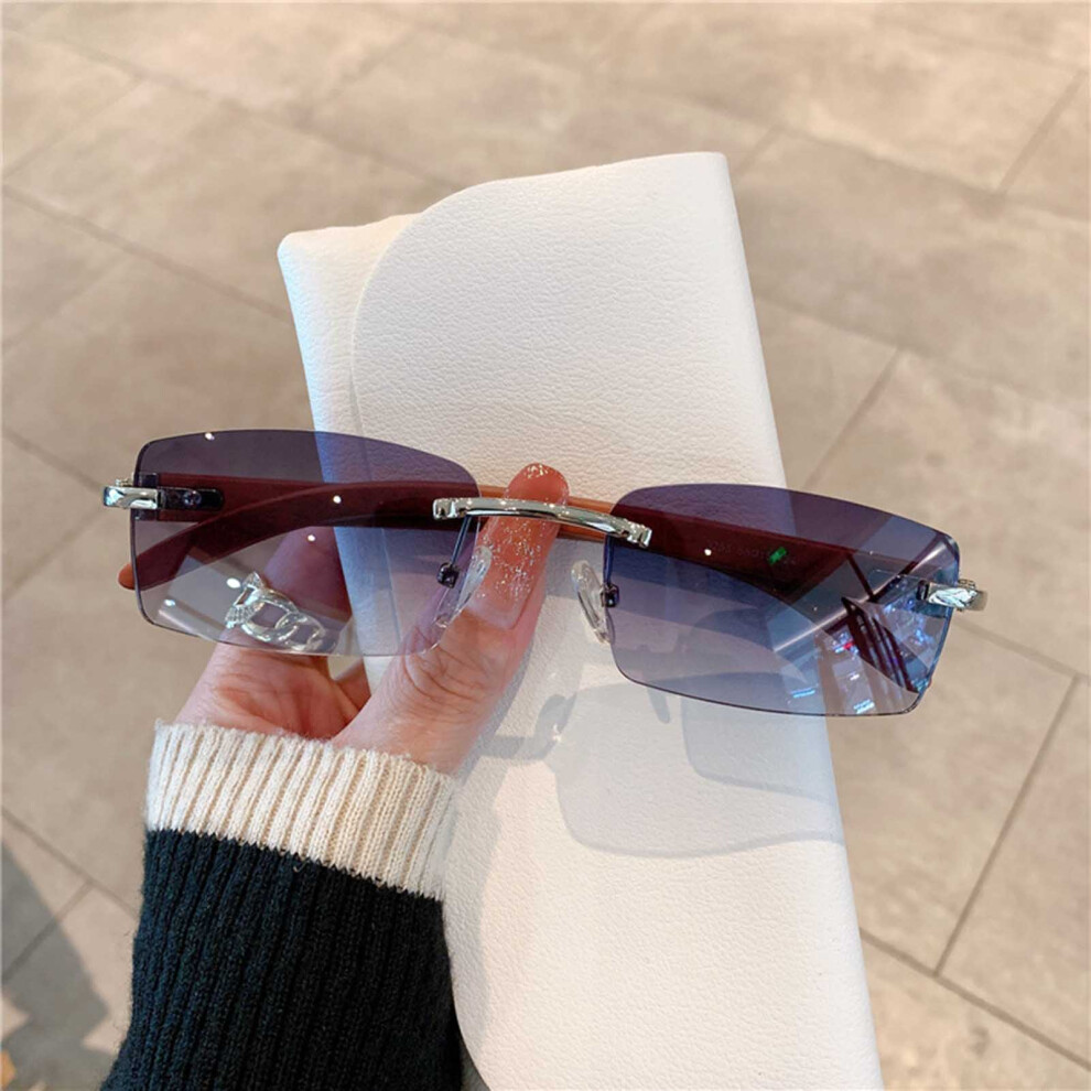 Phui-Pet-Supplies (Silver Frame Gradient Gray) Trendy Wood Grain Sunglasses For Men & Women