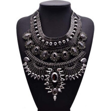 (Black) Bridal Rhinestone Necklace - Luxury Wedding Jewelry