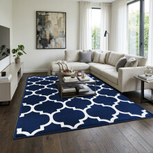 (200x290cm (Extra Large Rug), Ava Navy) BedLooms Crystal Printed Rugs - Soft Pile Non Slip Carpet for Living Room Bedrooms UK